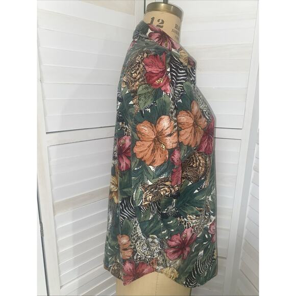 Vintage 80s 90s Ladies Denim Republic African Lion Safari Button Shirt Cotton L - Picture 4 of 8